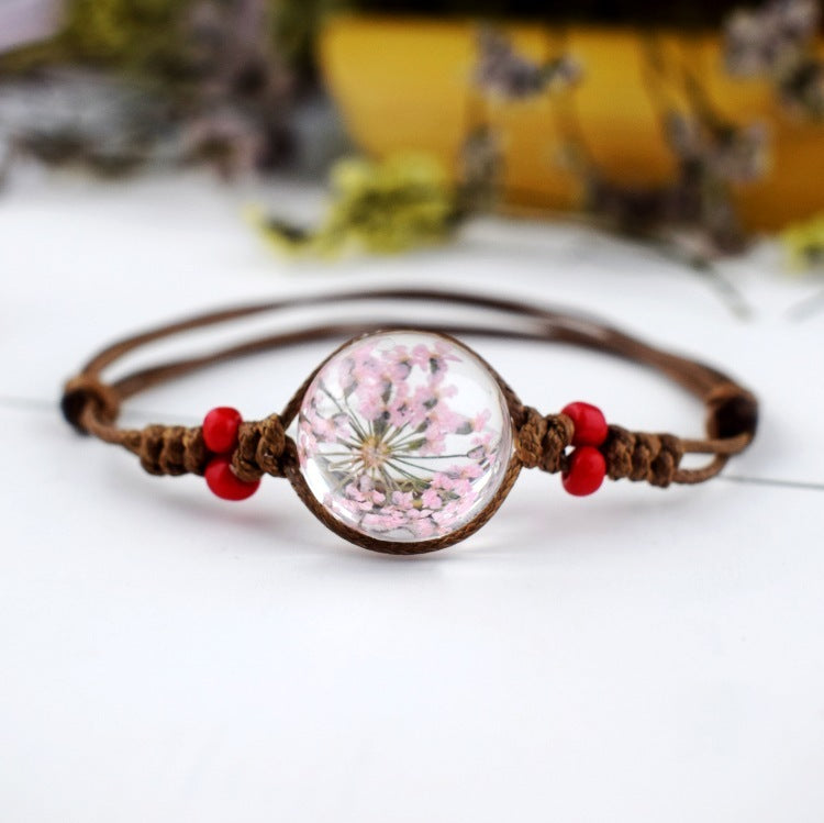 Dried Flower in Waterdrop Necklace & Bracelet Set