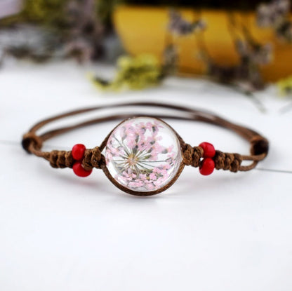 Dried Flower in Waterdrop Necklace & Bracelet Set