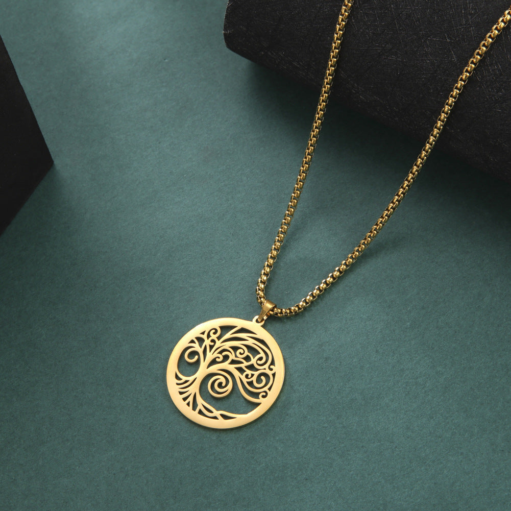 Hollow-out Bristle Tree Pendant Necklace