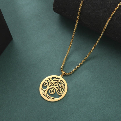 Hollow-out Bristle Tree Pendant Necklace