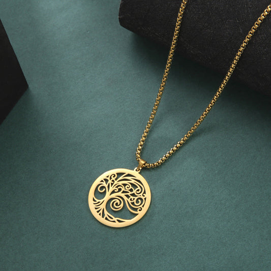 Hollow-out Bristle Tree Pendant Necklace