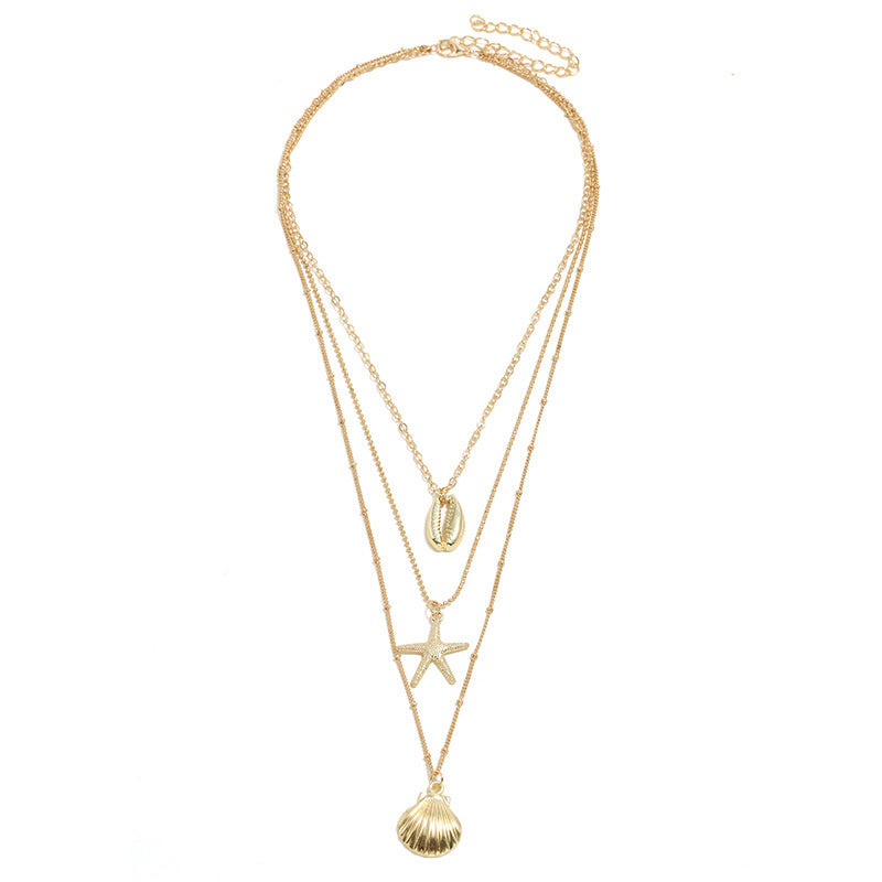 Multi-Layer Starfish Scallop Shell Necklace