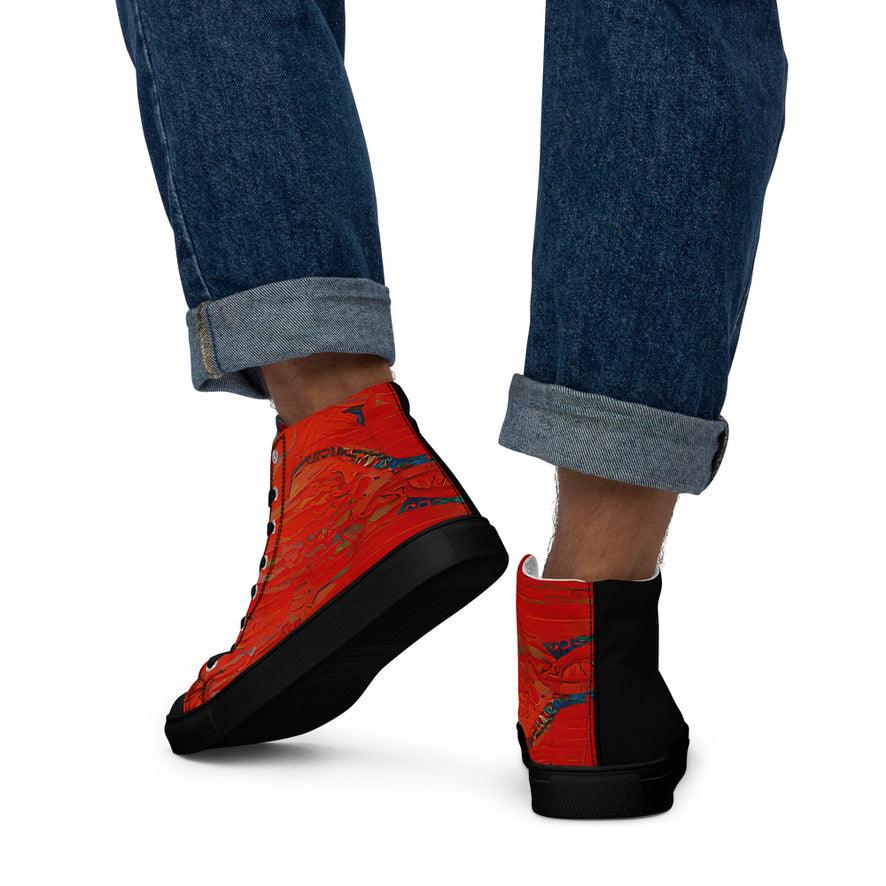 Half Black Half Hónghǎi - Mens High-Top Canvas Shoes