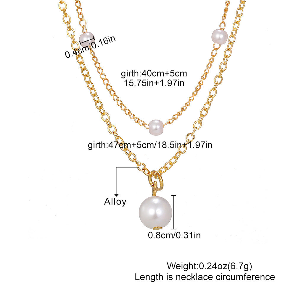 Pearl Heart Tassel Pendant Double-Layer Necklace