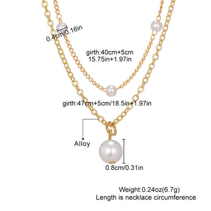 Pearl Heart Tassel Pendant Double-Layer Necklace