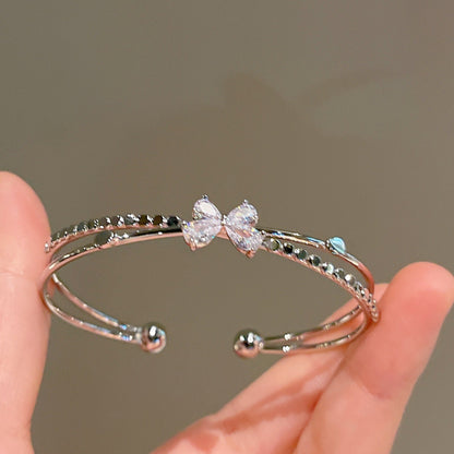 Women’s Minimalist Silver Bow Bracelet