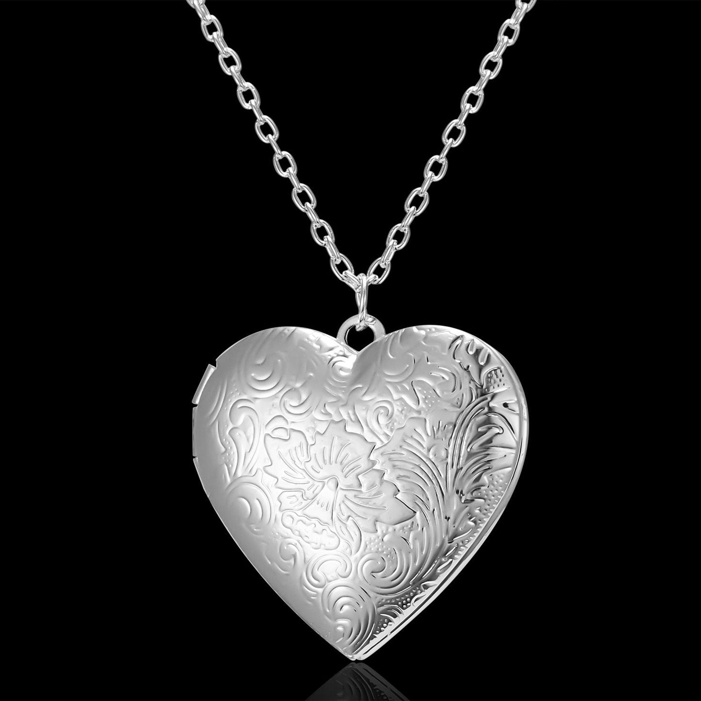 Silver Heart Shaped Photo Frame Locket Pendant Necklace