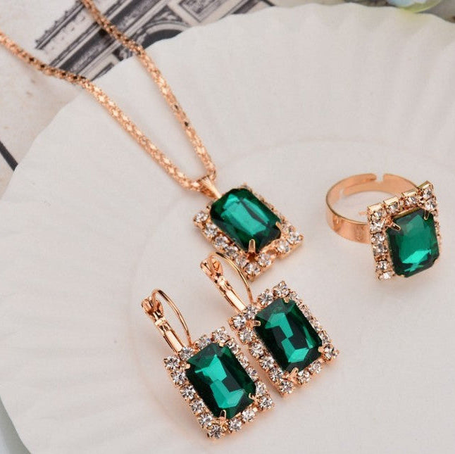 Bridal Crystal Necklace Earrings Ring Set