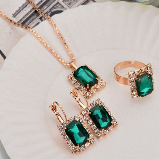Bridal Crystal Necklace Earrings Ring Set