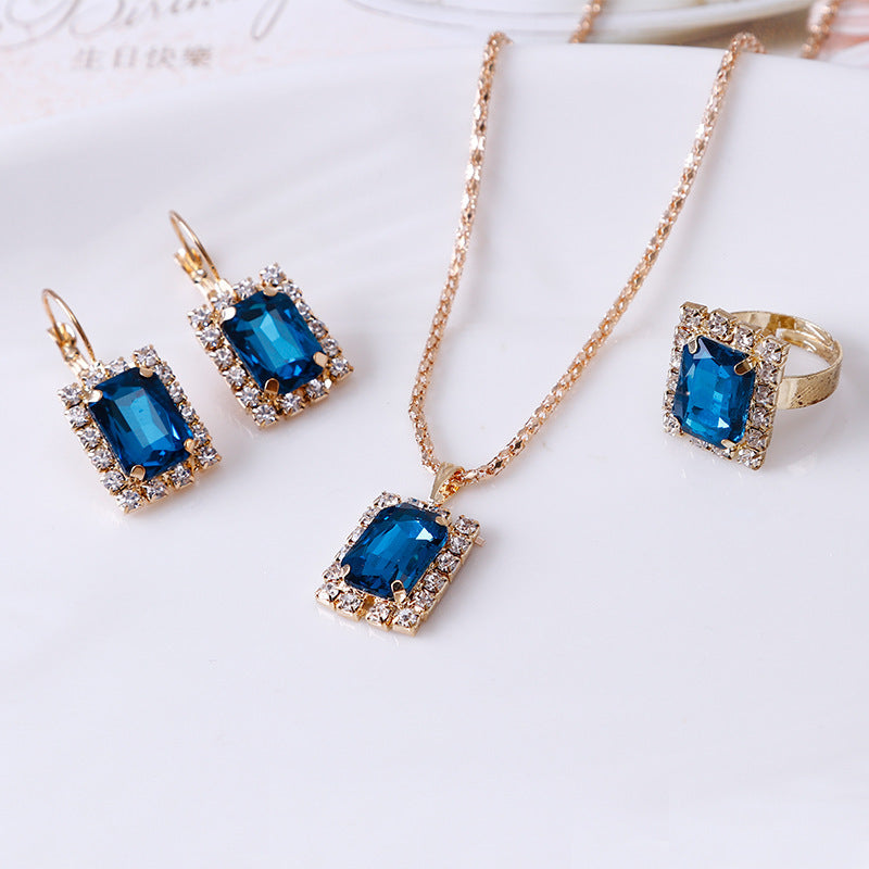 Bridal Crystal Necklace Earrings Ring Set