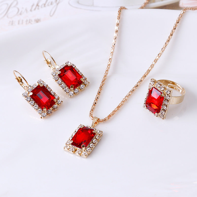 Bridal Crystal Necklace Earrings Ring Set