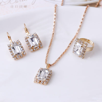 Bridal Crystal Necklace Earrings Ring Set