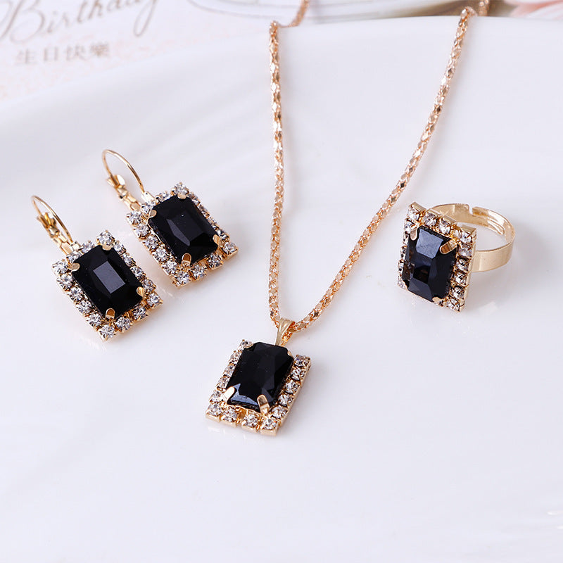 Bridal Crystal Necklace Earrings Ring Set
