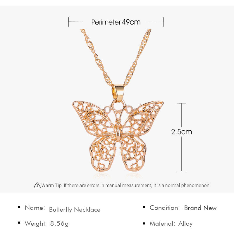 Butterfly Pendant Necklace with Water Wave Chain