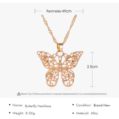 Butterfly Pendant Necklace with Water Wave Chain