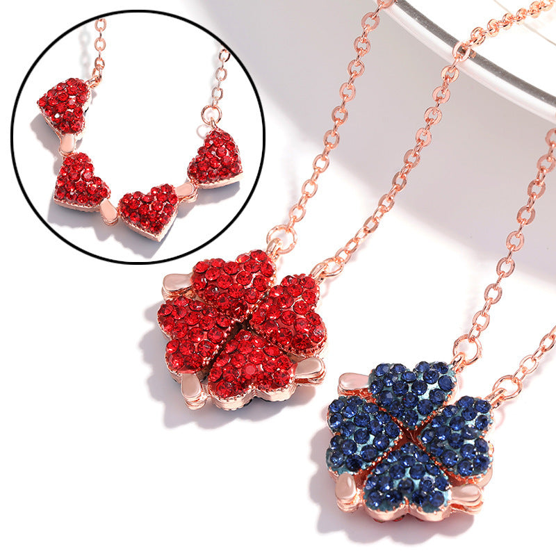 Love Foldable Clover Leaf Pendant Necklace & Set