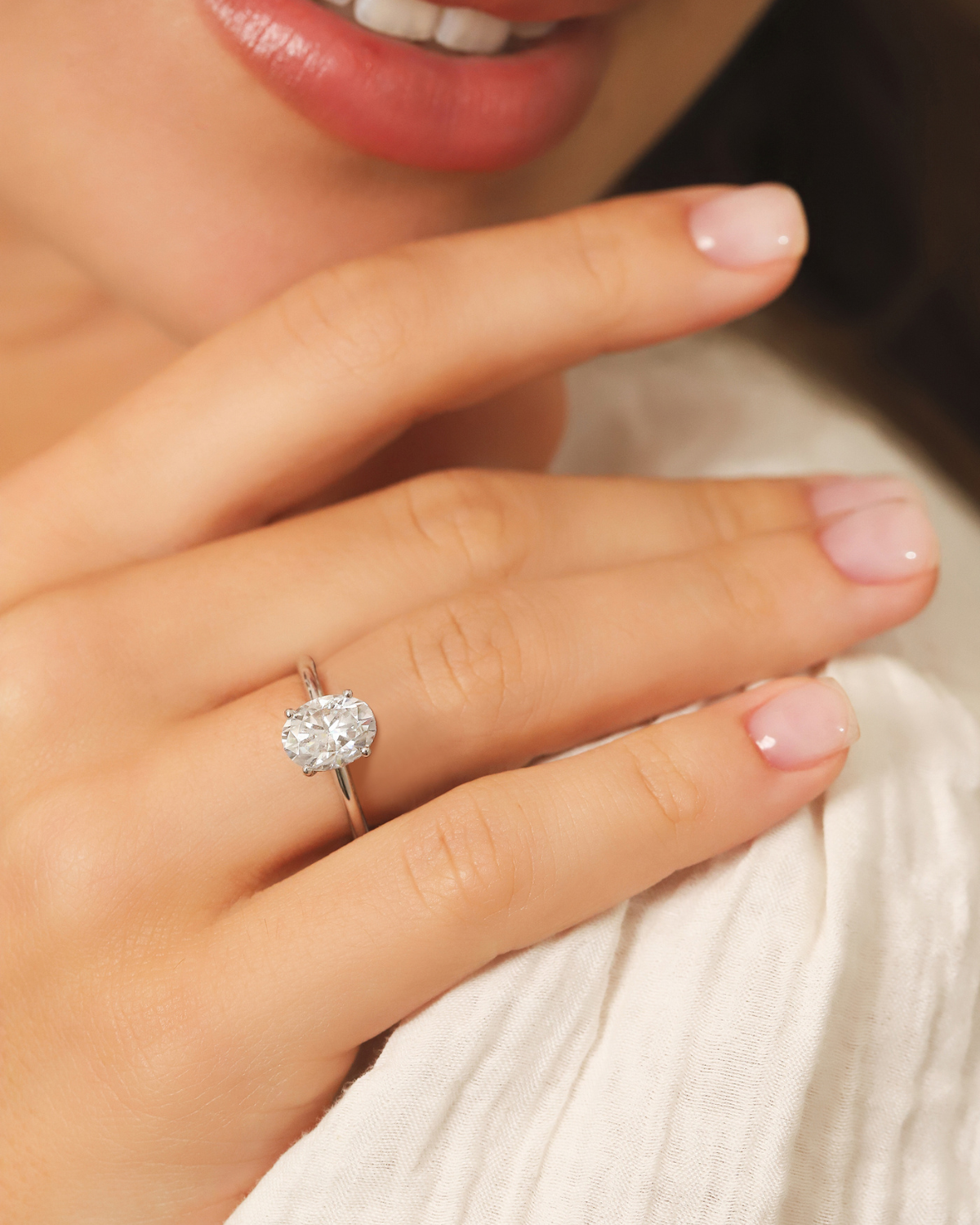 2 ct Oval Solitaire Moissanite Engagement Ring in Sterling Silver