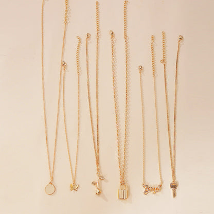 Multi-Layer Lock Rose Pendant Necklace, 6pc Set