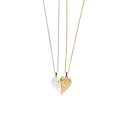 Couple Magnet Angel Hug Necklace Set