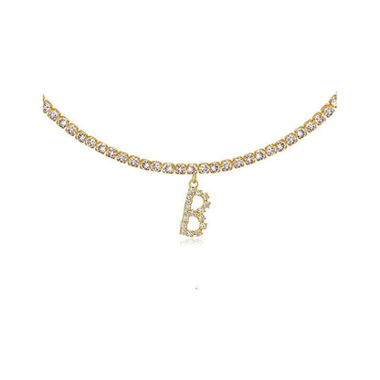 A-Z Letter Zircon Necklace, Silver & Gold