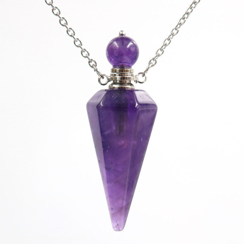Crystal Stone Cone Perfume Bottle Necklace