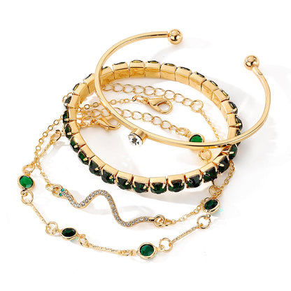 Green Diamond Stretch Bracelet Set – 4 Piece