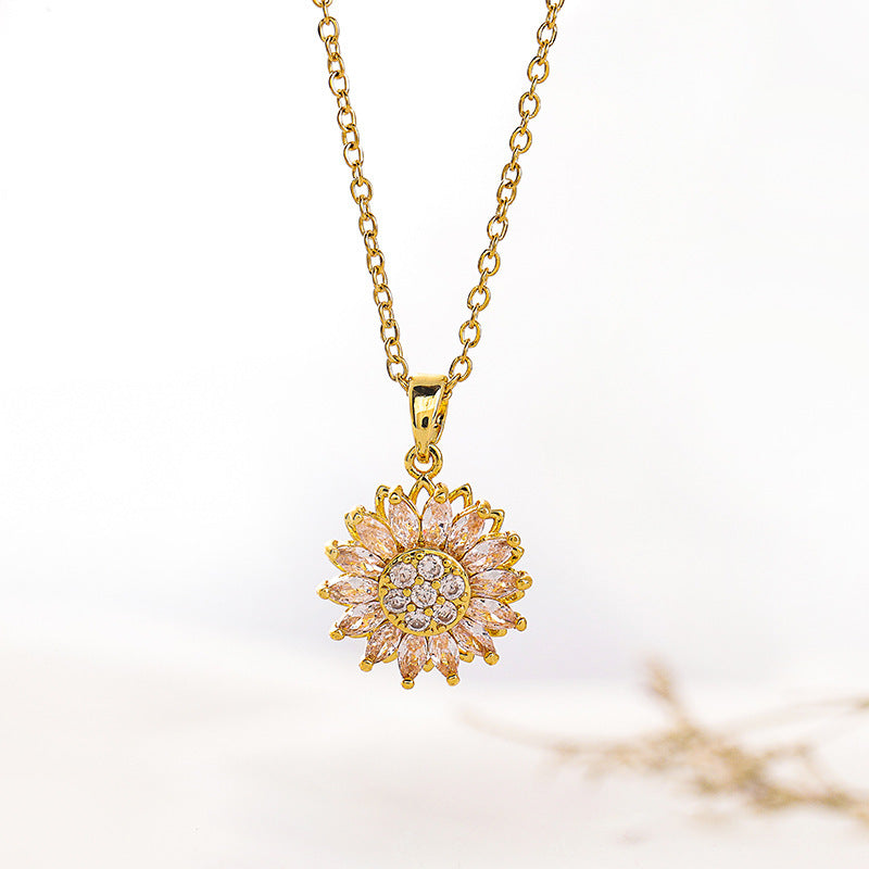 Rotatable Sunflower Stainless Steel Necklace, Earrings & Ring Set