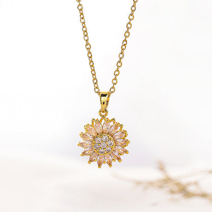 Rotatable Sunflower Stainless Steel Necklace, Earrings & Ring Set