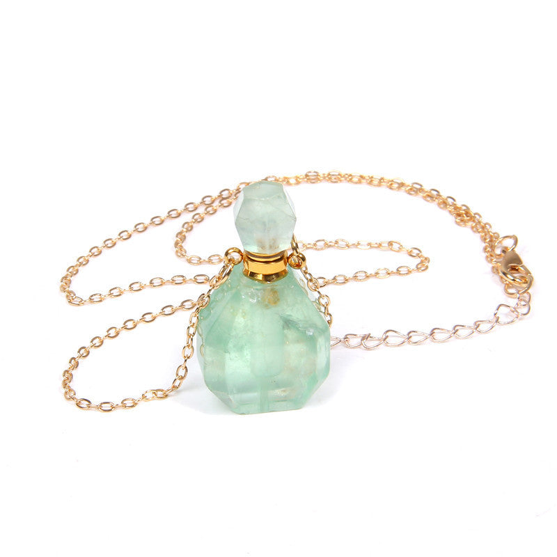 Perfume Bottle Crystal Pendant Necklace, Gold Chain
