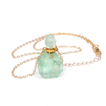 Perfume Bottle Crystal Pendant Necklace, Gold Chain