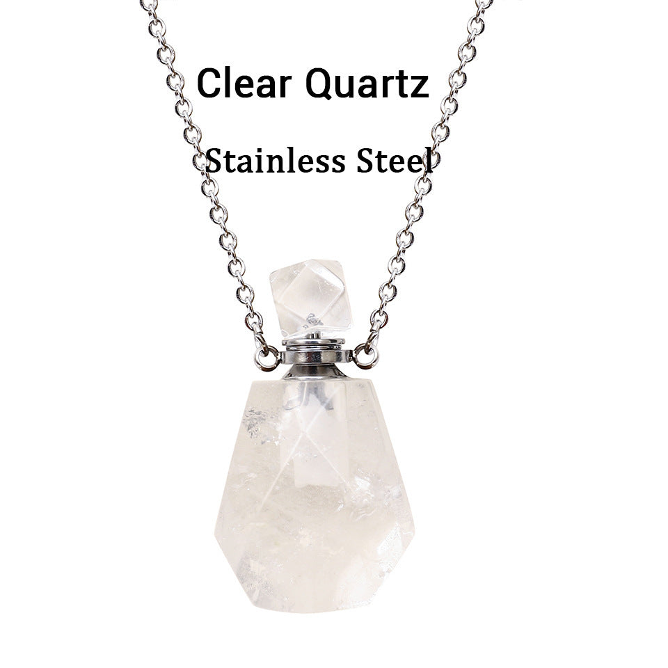 Perfume Bottle Crystal Pendant Necklace, Silver Chain