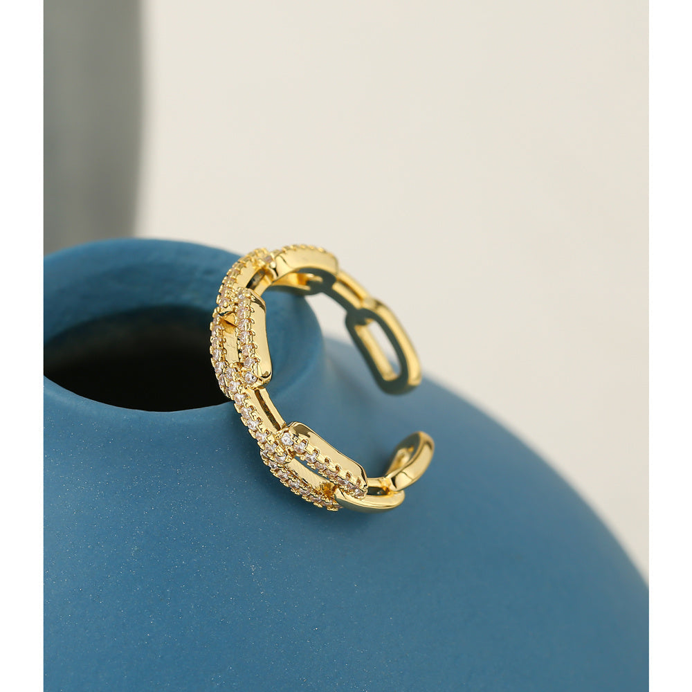 Elegant Gold Zircon Chain Ring for Women