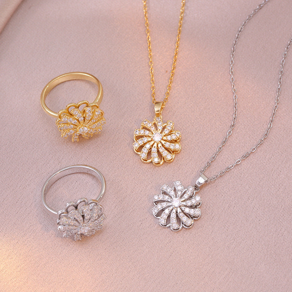 Zircon Flower Necklace or Ring for Women