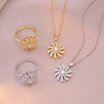 Zircon Flower Necklace or Ring for Women
