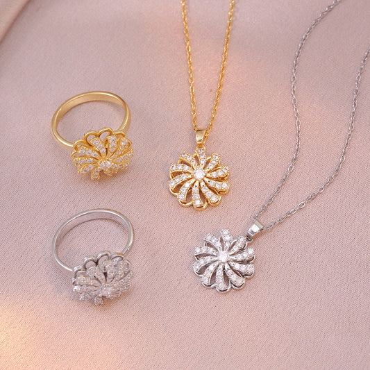 Zircon Flower Necklace or Ring for Women