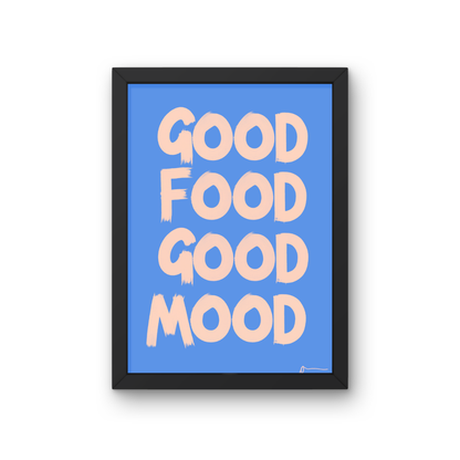 Good Food Good Mood | Blue Kitchen Typographic Food and Drink Print