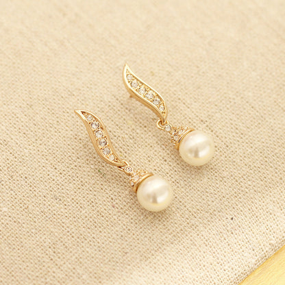 Classic Elegant Two-Tone Gold & Silver Artificial Pearl Earrings