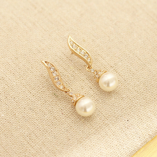 Classic Elegant Two-Tone Gold & Silver Artificial Pearl Earrings