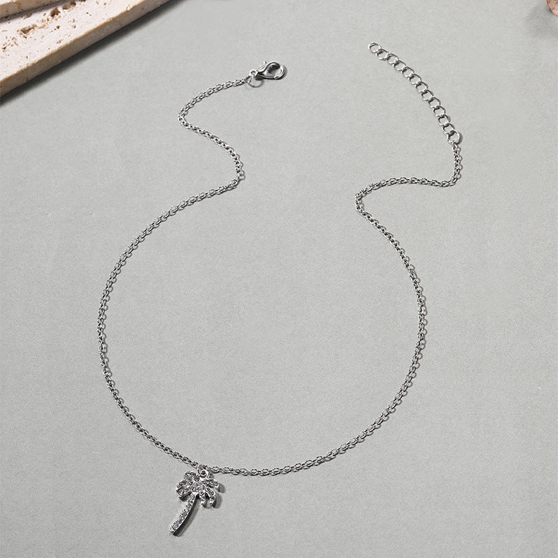 Rhinestone Gemstone Coconut Tree Pendant Necklace
