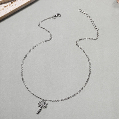 Rhinestone Gemstone Coconut Tree Pendant Necklace
