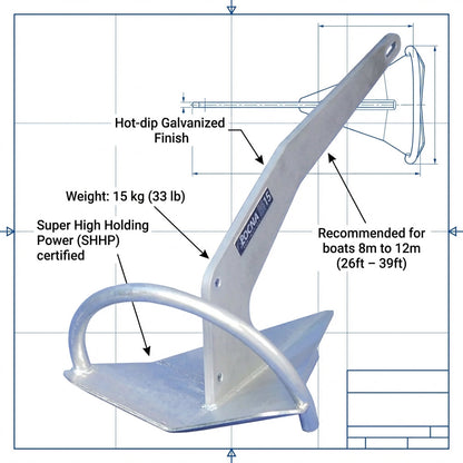 Rocna 15kg Galvanized Anchor | 33lb Original Boat Anchor 77-106-035