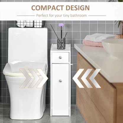 HOMCOM Slim Floor Cabinet Narrow Wooden Storage with Drawers Bathroom White