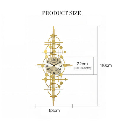 Cohen Art Deco Gold Wall Clock, Silent Clock, Horizontal Or Vertical