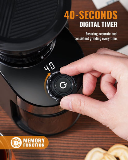 Coffee Grinder Burr Electric 25 Grind Settings with Digital Timer Black Shardor