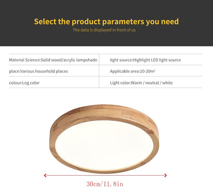 LED Ceiling Light 20W 6000K Round Wood 1600LM Modern Home Light Schindora