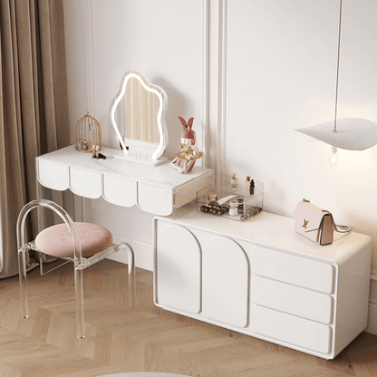 Zenith Dressing Table With Sideboard & LED Mirror, Cream