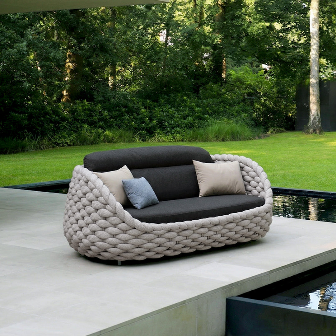 Marbella Textilene Rope Woven Outdoor Sofa Set with Water-Proof Covers, Grey