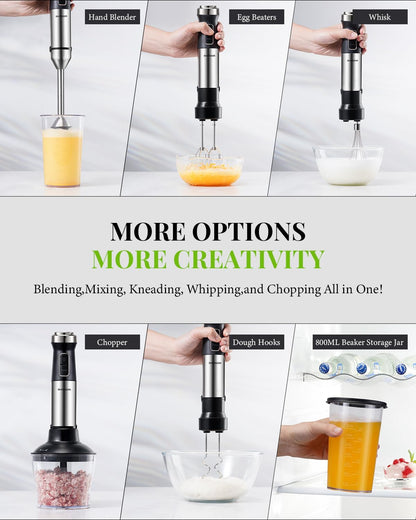 Shardor Hand Blender 6 in 1 1200W Stick Blender 20 Speed with Beaker Chopper