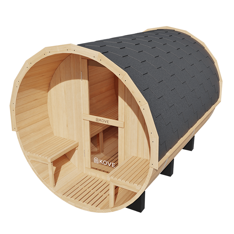 KOVE Outdoor Barrel Sauna – 5–6 Person Garden Sauna with 6kW Electric Heater
