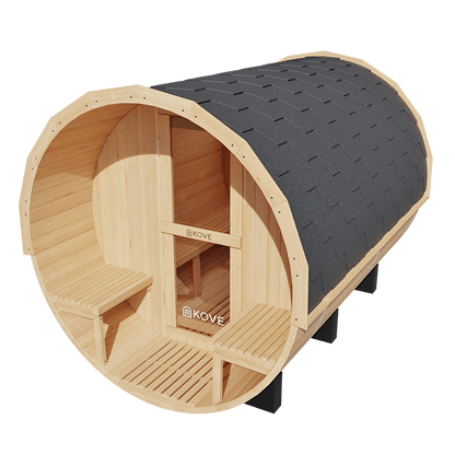 KOVE Outdoor Barrel Sauna – 5–6 Person Garden Sauna with 6kW Electric Heater